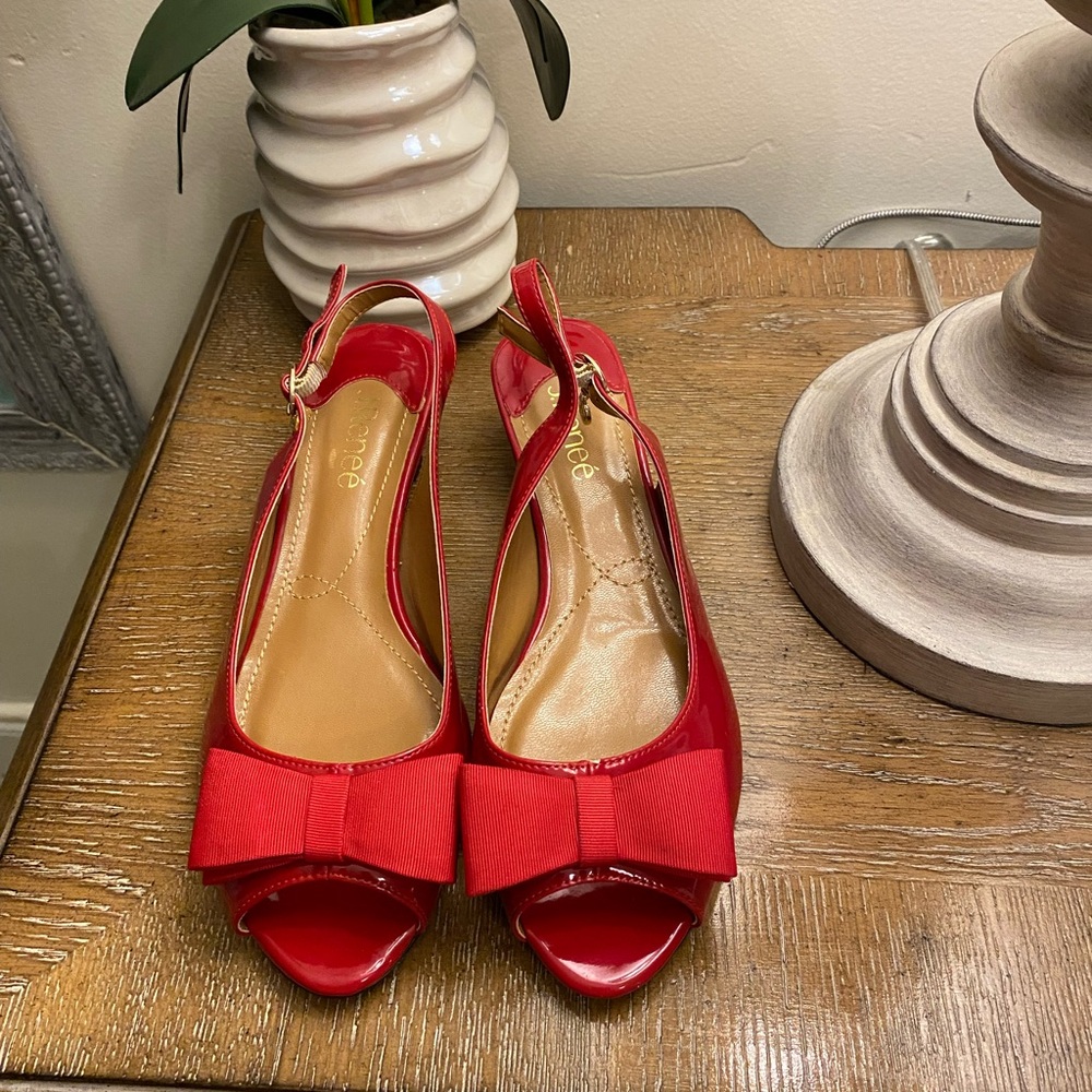 Red Slingback Heels with Bow